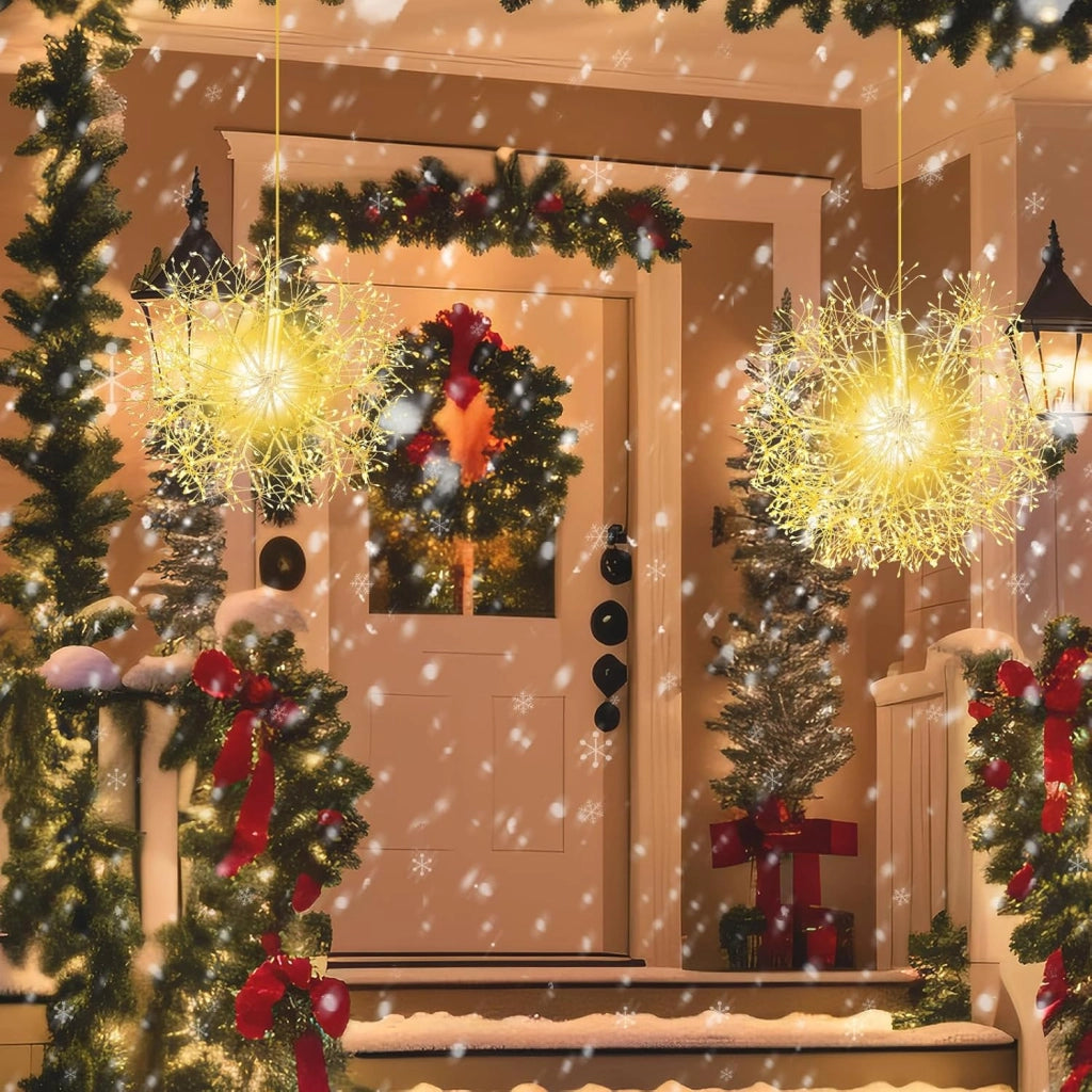 Decorazioni Natalizie, Set di 2 Luci Natalizie, con 1488 Luci LED Bianche Calde, Fuochi d'Artificio Sospesi, Materiale Impermeabile, Addobbi Natalizi per Esterno Interno per Casa, Giardino