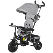 TRICICLO PER BAMBINI CON MANIGLIONE 6 IN 1 TETTUCCIO REGOLABILE E CINTURA DI SICUREZZA ETÀ 1-5 ANNI GRIGIO