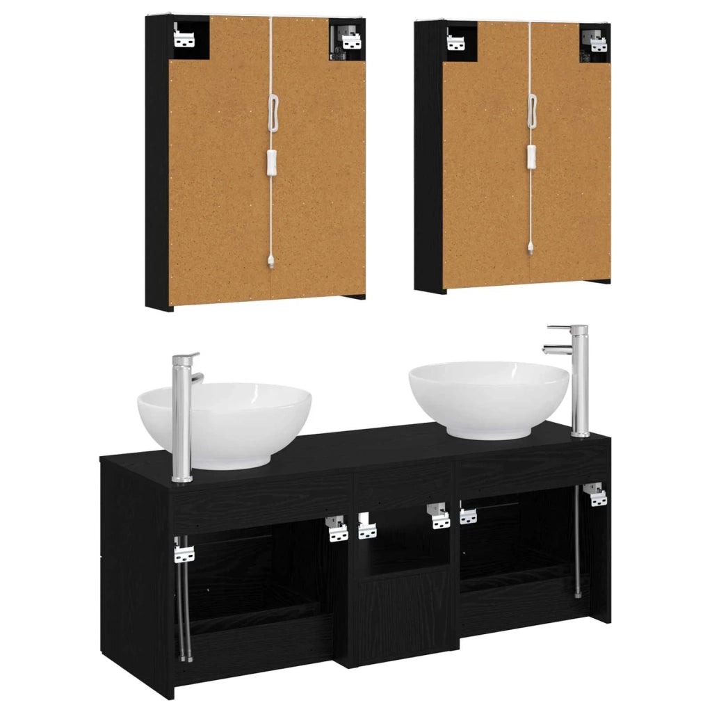 Set di mobili per il bagno 5 pcs Rovere Nero 3406968