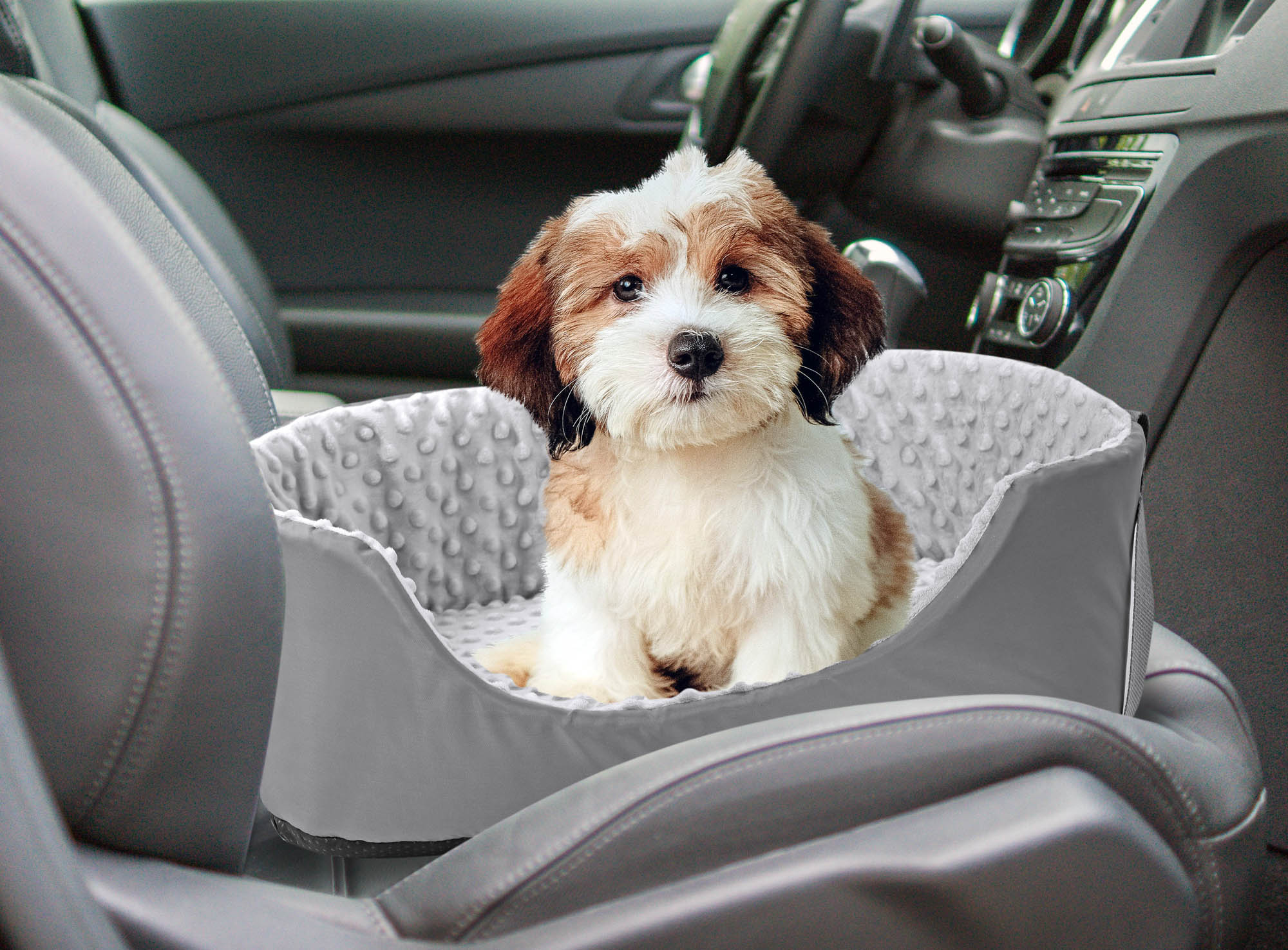 AIO FACTORY Trasportino per auto 50x40 cm Minky Grey Seggiolino per cani impermeabile