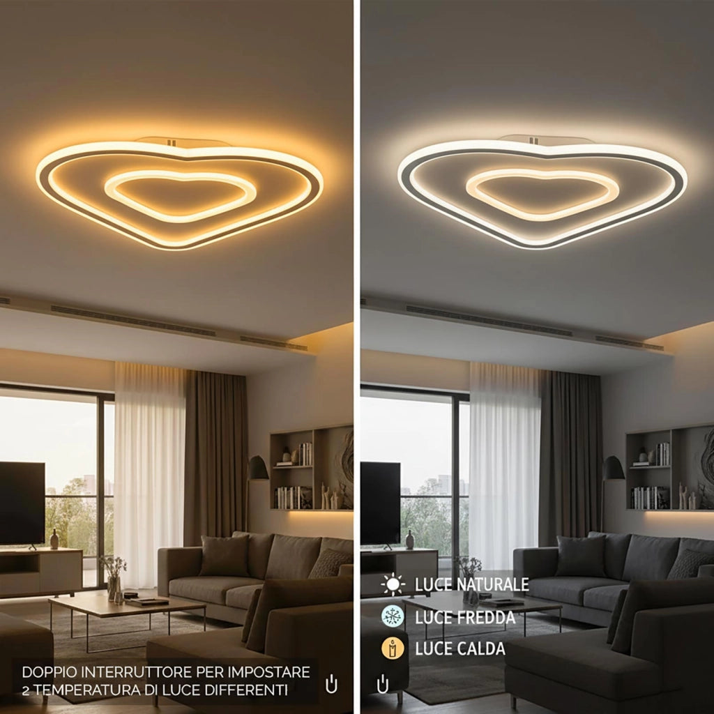 Plafoniera moderna a cuore doppio LED 54W lampada soffitto 3 temperature luce cameretta bambina cucina 230V