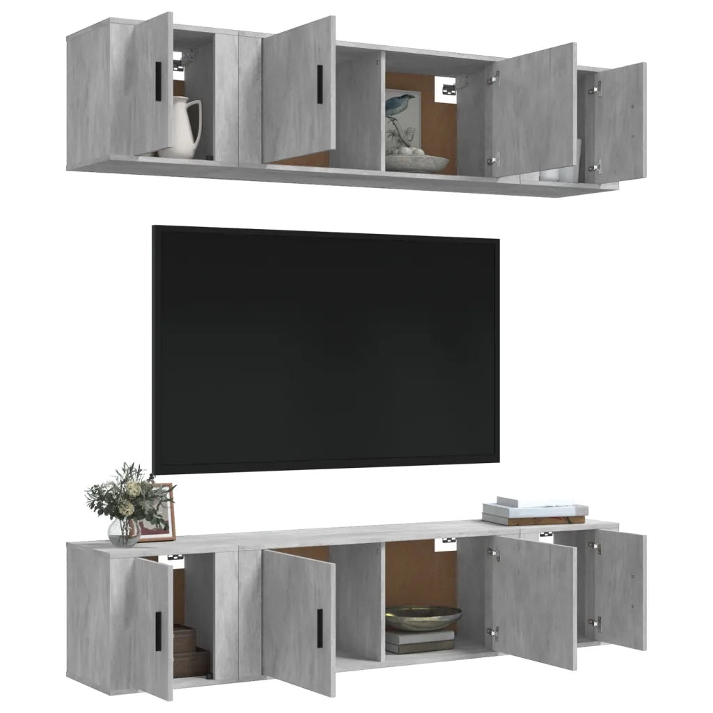 Set di Mobili Porta TV 6 pz | Armadietto TV | Mobile Porta TV Grigio Cemento in Legno Multistrato