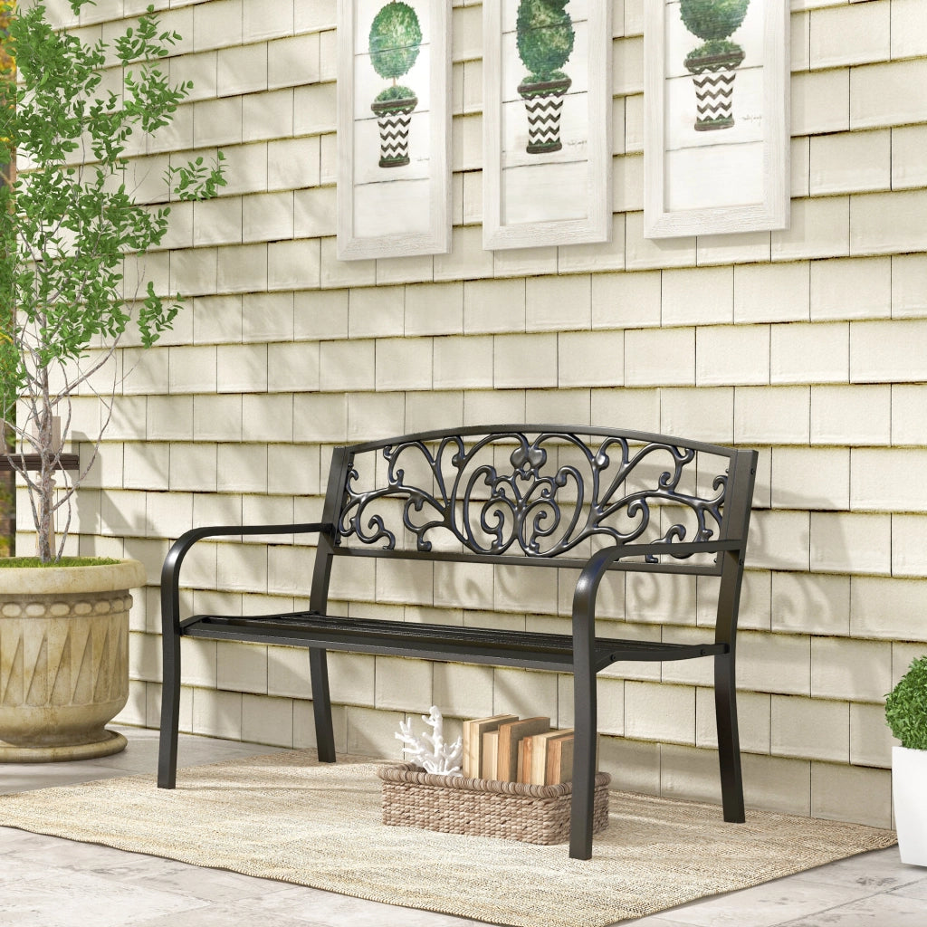 Panchina da Giardino in Metallo 2 Posti ¨C Zephmum ¨C 127x60x87 cm Nero