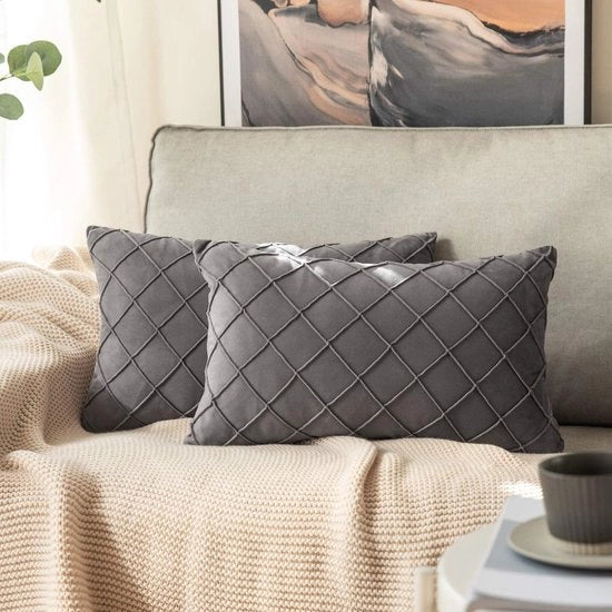Copri di velluto per cuscini - Design moderno - Grigio scuro - Slitta per cuscini decorativa - Ideali per soggiorno e camera da letto - 2 pezzi 30 x 50 cm