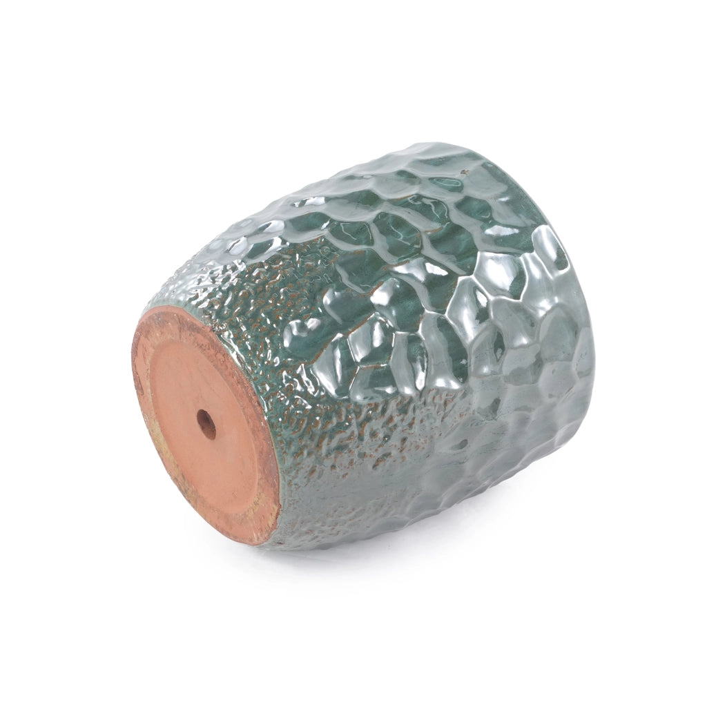 Vaso in ceramica verde scuro Ø30 cm, finitura lucida, fori di drenaggio, resistente al gelo