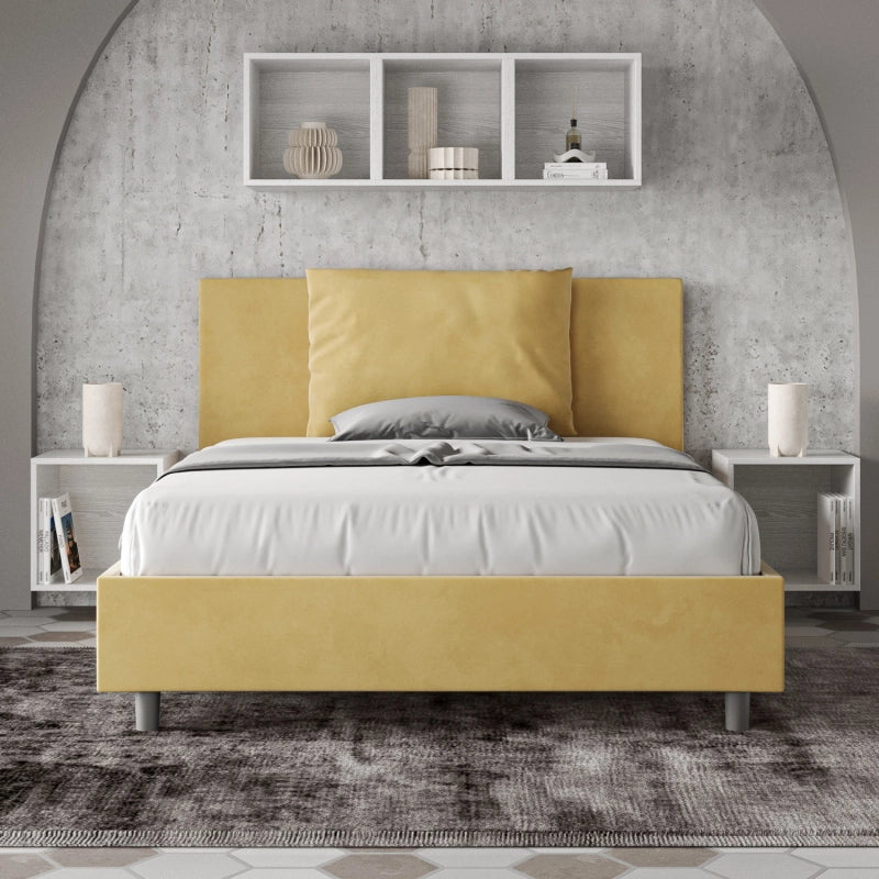 Letto imbottito Matrimoniale francese 140x200 cm Antea - Contenitore,Microfibra,Ocra