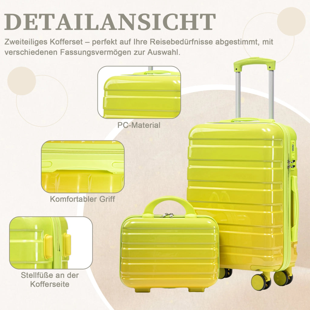 Set composto da due valigette girevoli in PC da 14"/20" con lucchetto a combinazione e trousse per cosmetici da 14" (verde)
