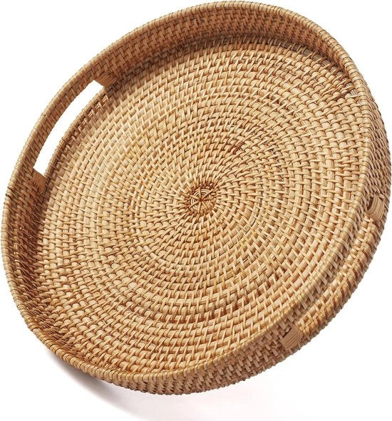 Scatole di Deposito Rotonde Decorative Naturali con Maniglie - Tavolo da Sala Ottomano con Cassetto per Cucina e Casa (Piccolo 30cm x 6cm)