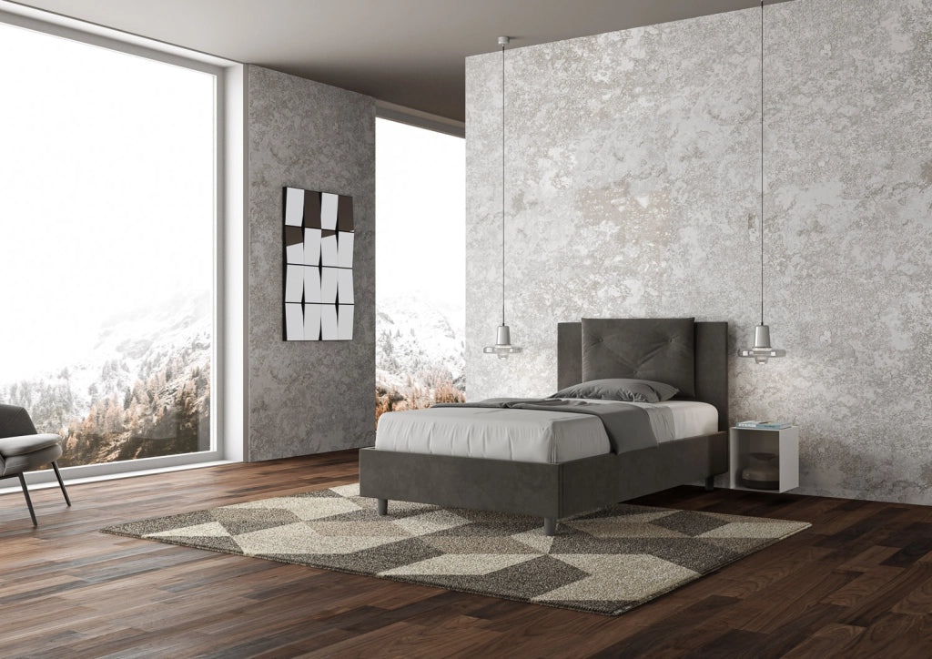 BS COM Letto singolo contenitore imbottito 100x210 microfibra grigio