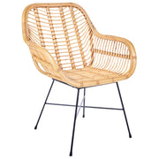 Poltrona Rattan Sabbia Beige Vimini Nero Gambe in Metallo Soggiorno Sala da Pranzo