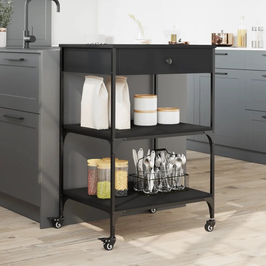 Carrello da Cucina Nero 60x48x89,5 cm in Legno Multistrato 842371