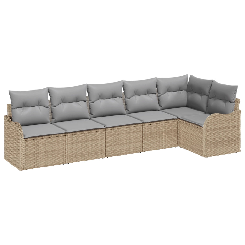 Set Divano da Giardino 6 Pezzi con Cuscini Rattan Beige