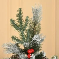 Albero di Natale Innevato 150cm con Bacche Rosse e Pigne Bianche, Base Rimovibile Pieghevole, 440 Rami, Verde