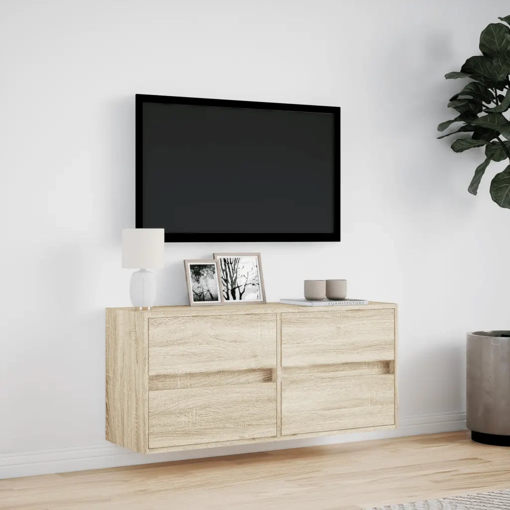Mobile TV a Parete con Luci LED Rovere Sonoma 100x31x45 cm