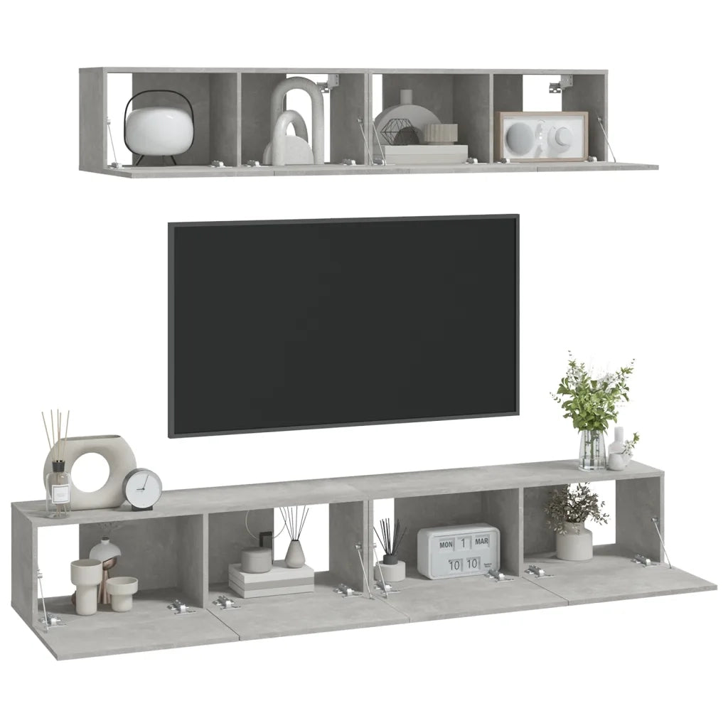 Set di Mobili Porta TV 4 pz-Set di 4 Credenza per TV Grigio Cemento in Legno Multistrato 653212