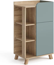Mobiletto bagno Karen, Sonoma/blu, 50 x 90 cm con anta e cassetto, adatto per la conservazione di articoli da bagno e asciugamani
