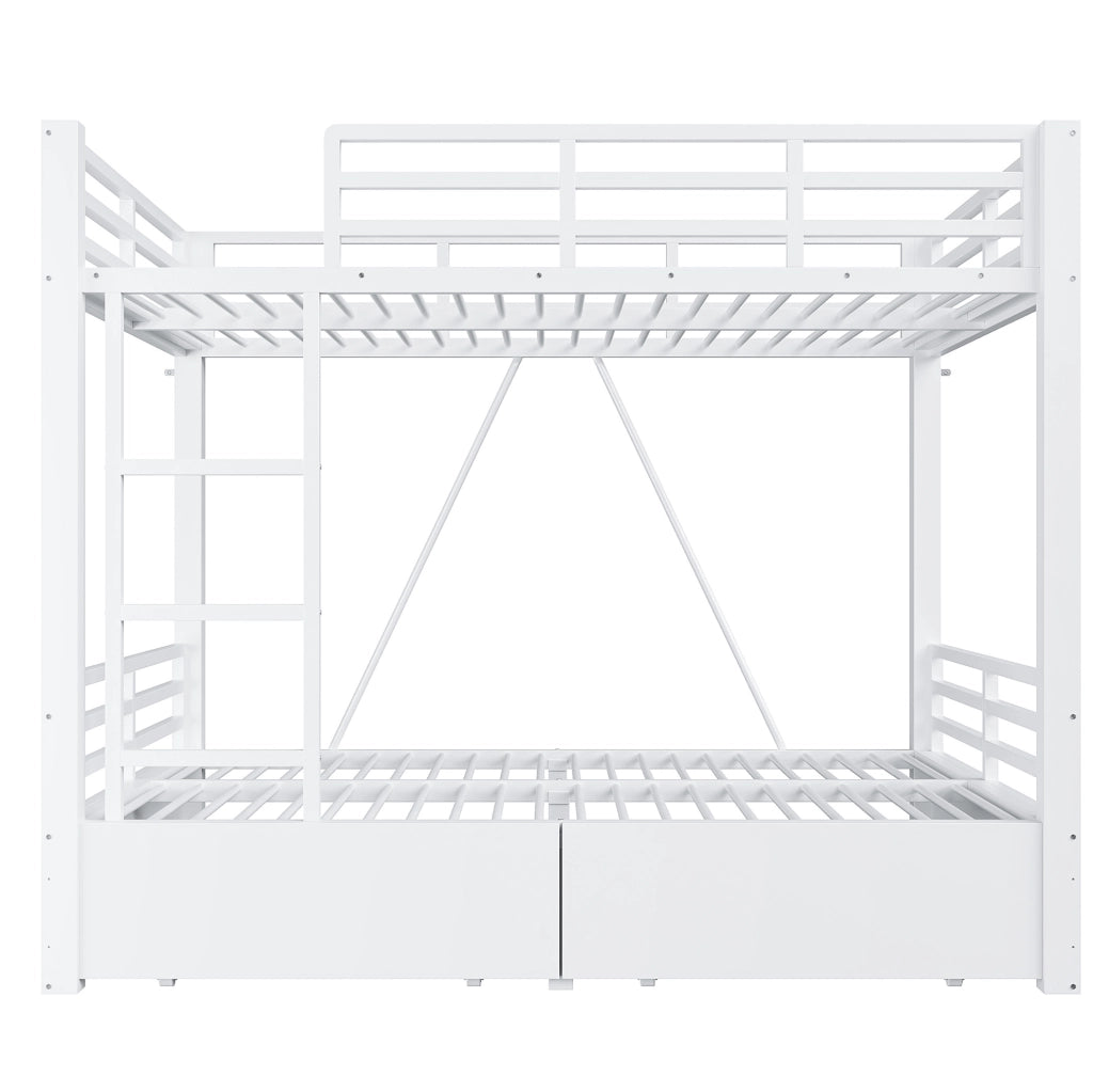 Letto a castello 140x200 cm con cassetti e scala in metallo e legno bianco