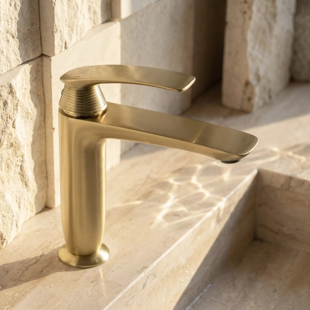 Rubinetto Da Lavabo Premium Rea Como Brush Gold Low
