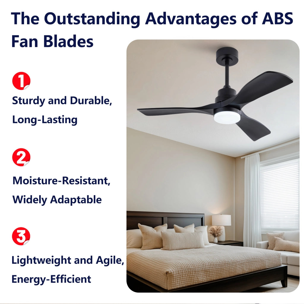 Ventilatore da soffitto nero da 42 pollici con luce LED 20 W; telecomando; 3 pale ABS e motore DC reversibile