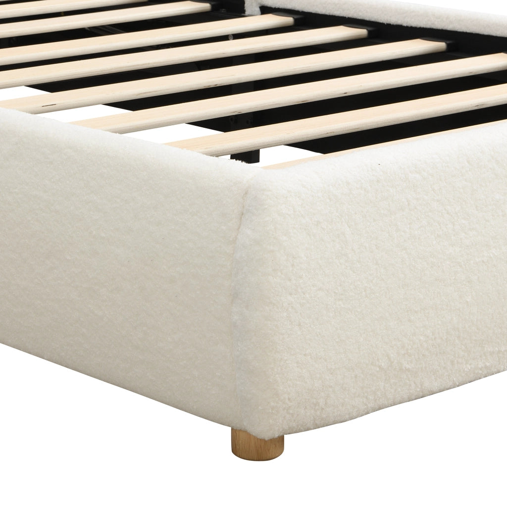 Letto per bambini 90 x 200 cm, con contenitore, illuminazione a LED, rivestimento in tessuto Bookley, bianco