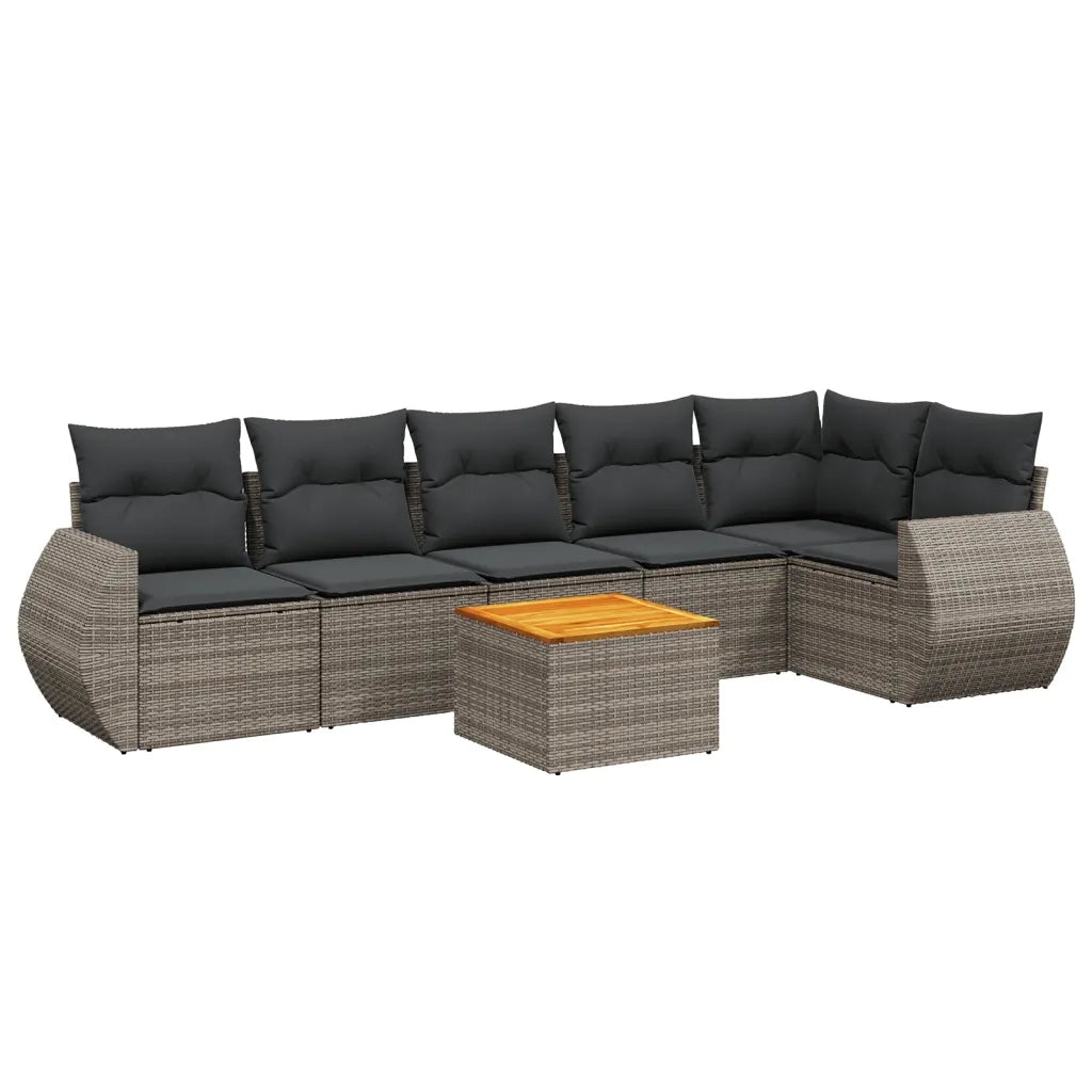 Set Divani da Giardino 7 pz con Cuscini Grigio in Polyrattan 3257348