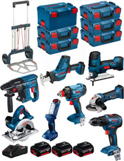 BOSCH Kit 18V BK802 (GST 18 V-LI S+ GKS 18 V-LI+ GBH 18V-21+ GWS 18-125 V-LI+ GSR 18V-55+ GSA 18 V-LI C+ GDX 18V-180+ GLI 18V-300+ 3 Batteries 5,0Ah + Caricabatterie + 5xL-Boxx136 + L-Box238 +Caddy)