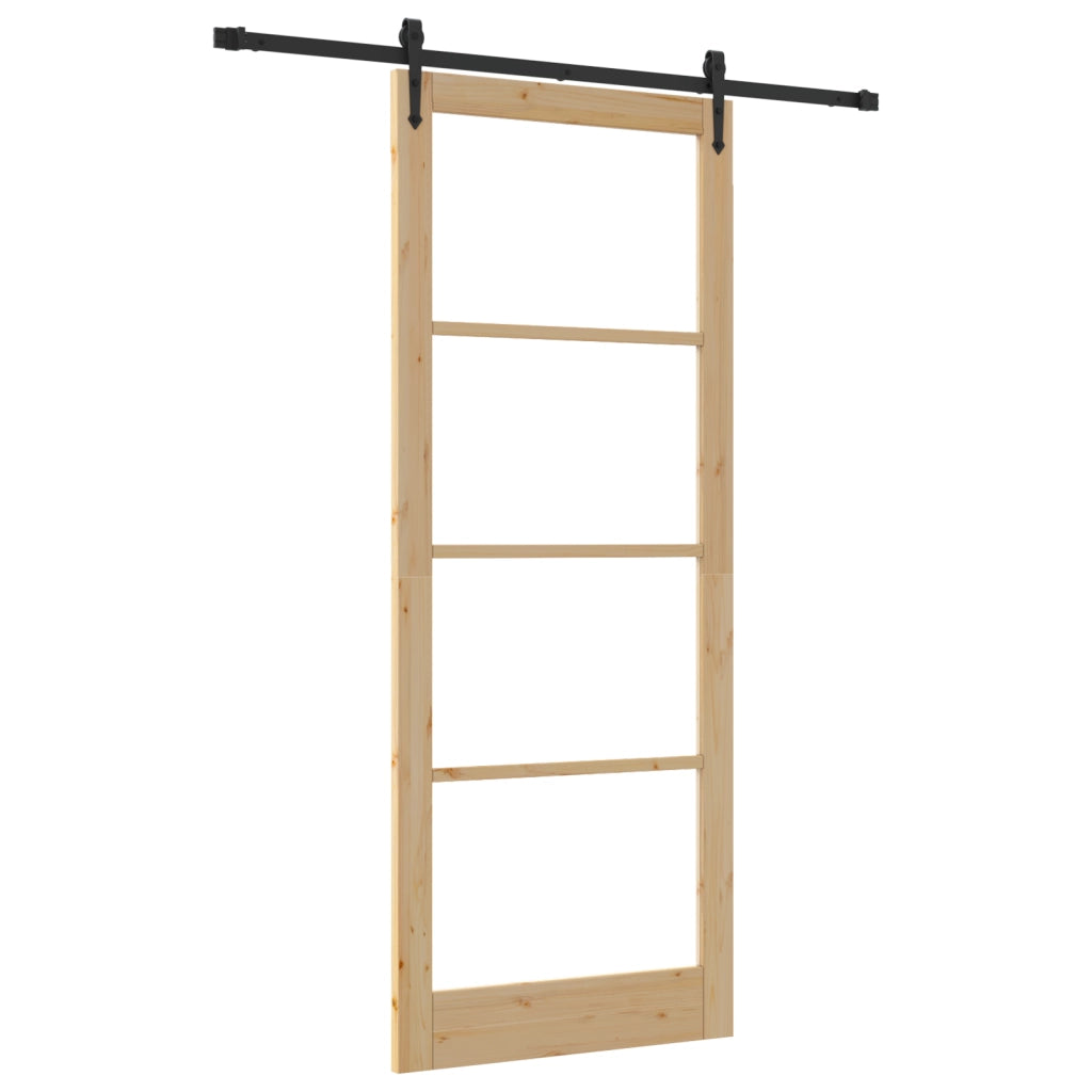 Porta Scorrevole  con Set di Ferramenta 93x232 cm Legno Massello di Pino