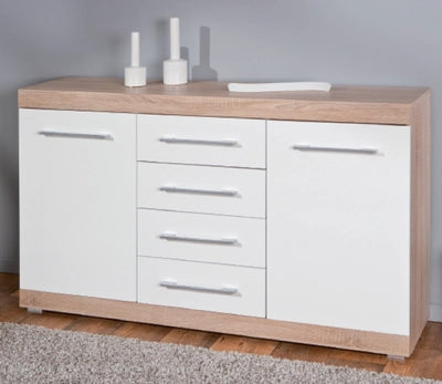 KIT MOBILE BUFFET LUBLIN 4 ANTE LAMINATO FINITURA ROVERE/BIANCO CM. 155x40x87H