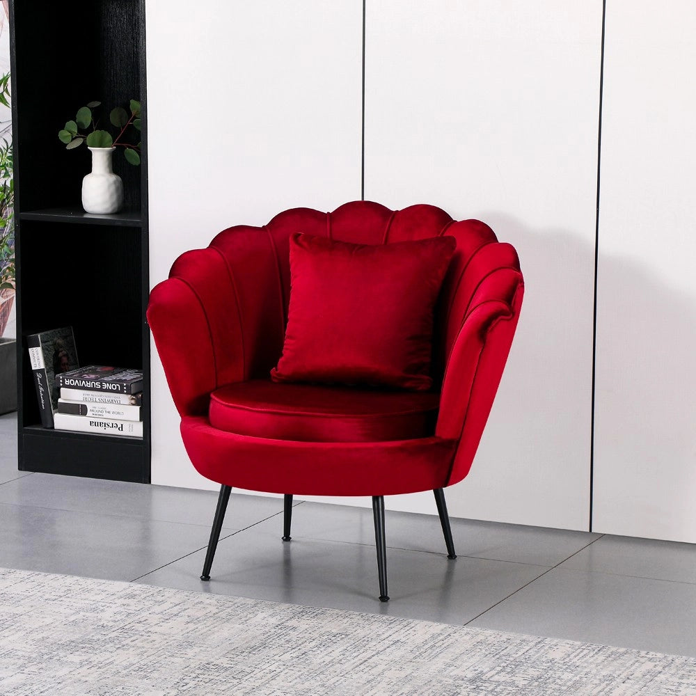 Poltrona Orel a Conchiglia in Velluto Rosso – Design Elegante e Avvolgente