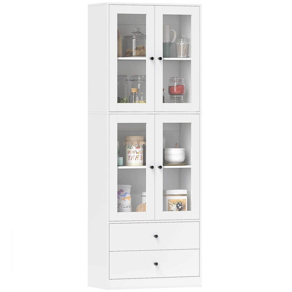 Armadio Cucina con Ante Vetrate e 2 Cassetti ¨C Zephmum ¨C 59x30x170 Bianco