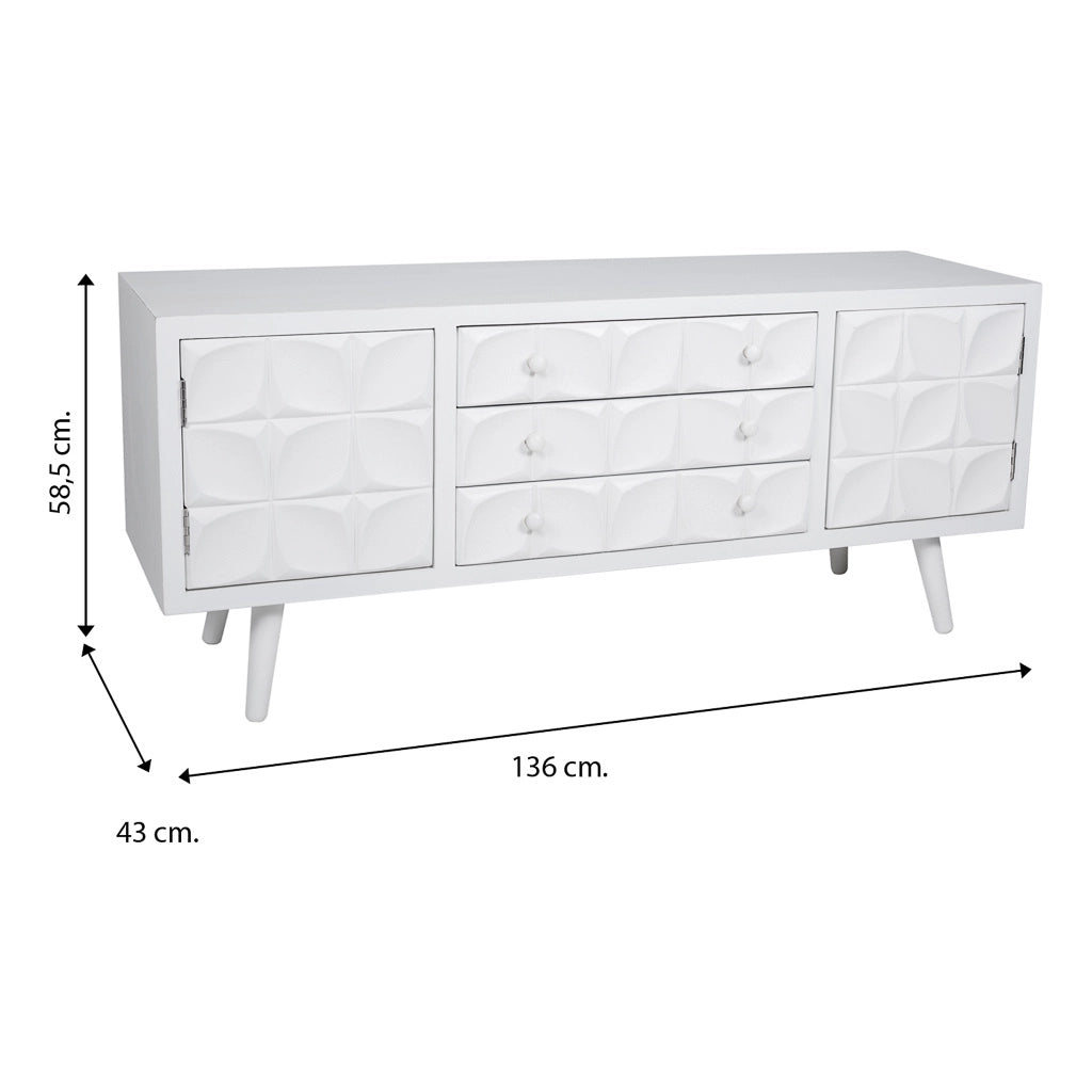Mobile base in legno laccato bianco 136x43x58,5h