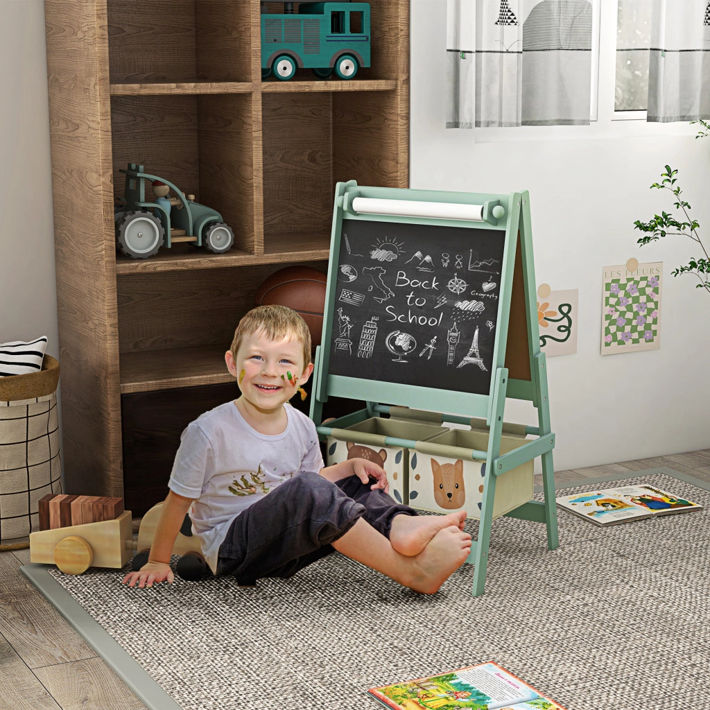 Lavagna per Bambini con Cavalletto 3 in 1 e 2 Contenitori. Et¨¤ 3-8 anni. 54x46.5x93cm. Verde