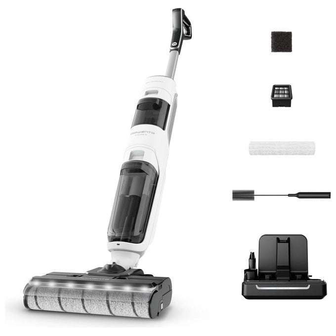 Rowenta X-Clean 5 Pro GZ5436E0, macchina pulizia pavimenti 2 in 1, aspira e lava, 250W, 20 kPa, autonomia 30 min, blu e nero