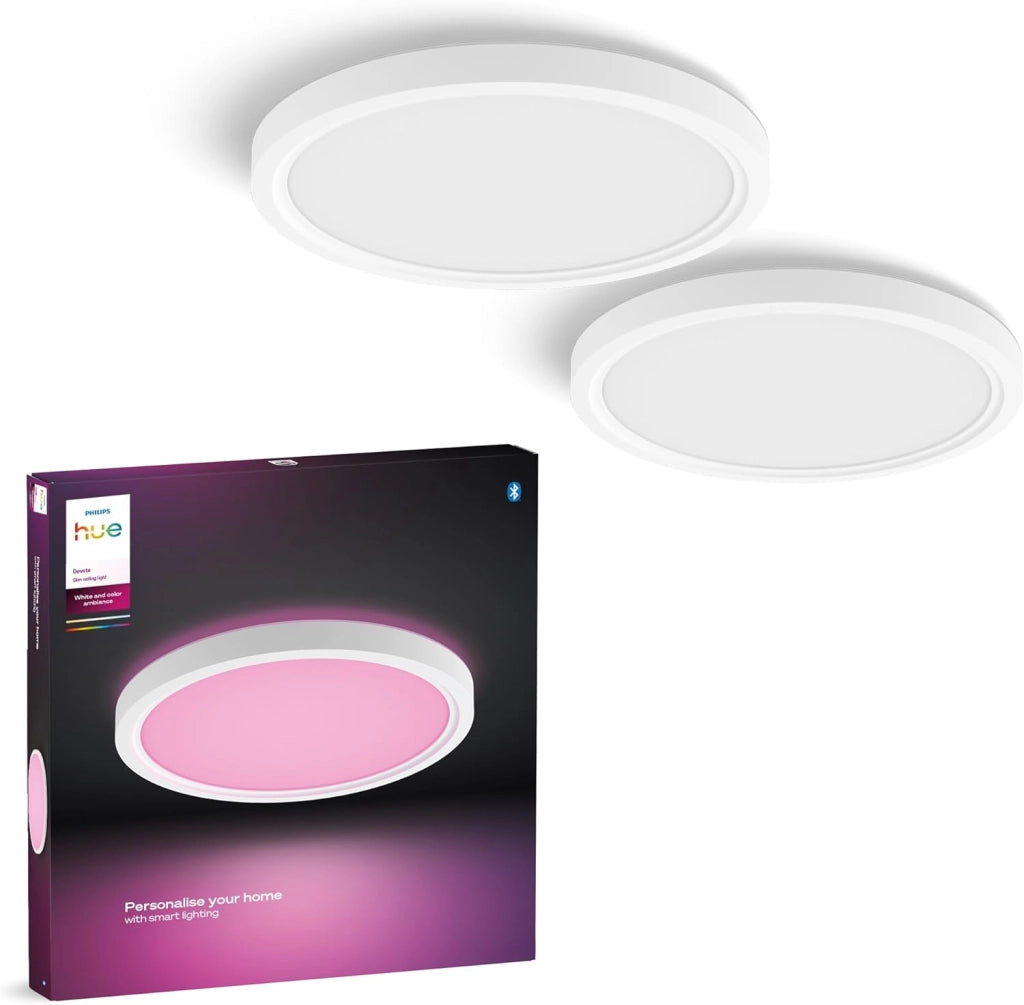 Philips Hue Devote Pannello Smart LED, White and Color Ambiance, Rotondo, diametro 43 cm, 23W, 2900 Lumen, Cornice bianca, Illuminazione degli spazi interni