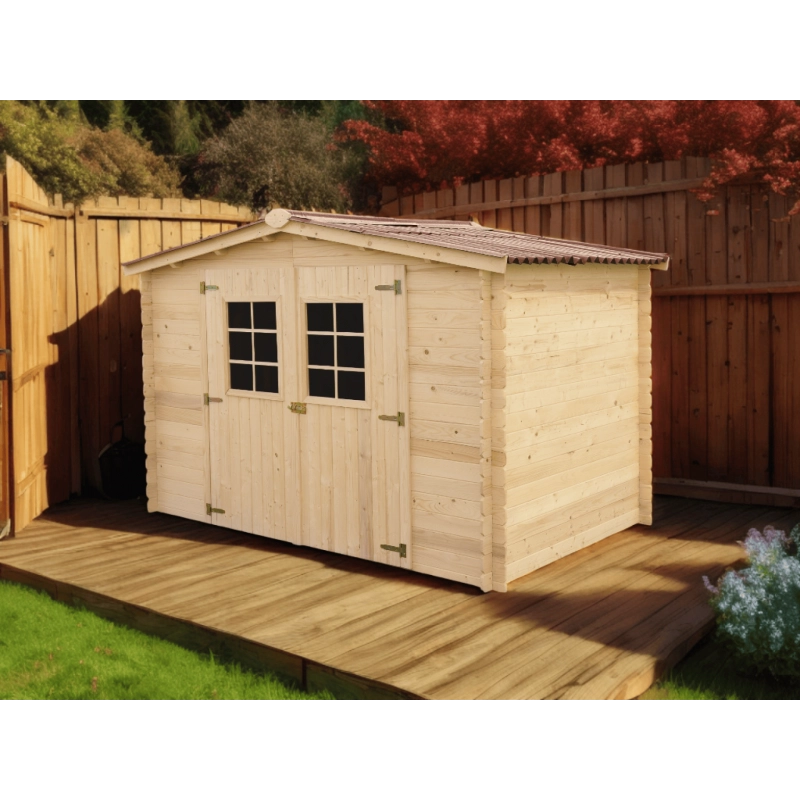 Casetta in legno da giardino con porta vetrata – 300x184 cm – tavole 20 mm, tetto bitumato e struttura compatta – AL3019.02N Foresta