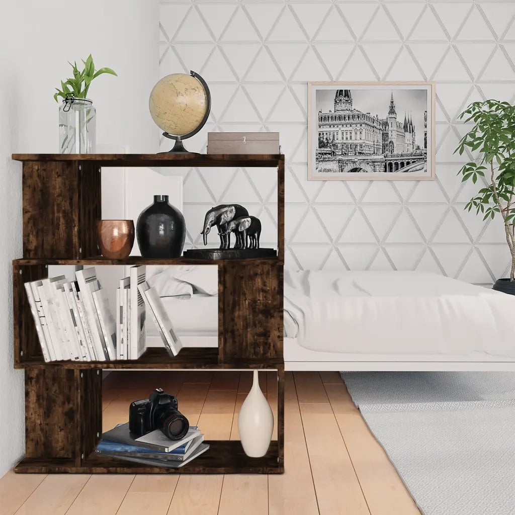 Libreria Divisorio-Scaffale per Libri-Mobile di Stoccaggio Rovere Fumo 80x24x96 cm in Legno Ingegnerizzato