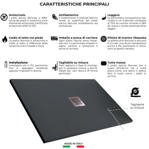 Piatto Doccia in Pietra 90x100 cm Bonussi Ardesia Stone Central Grigio Antracite