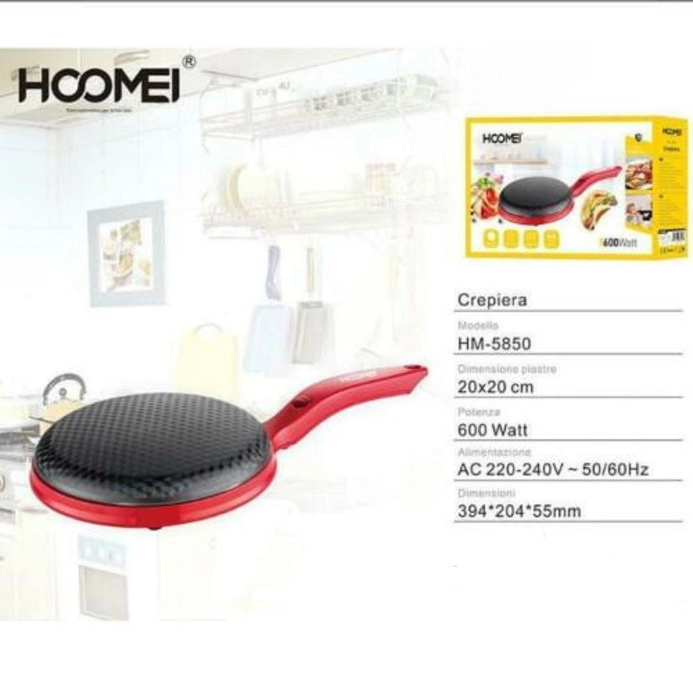 Trade Shop - Crepiera Macchina Per Crepes 600 Watt Con Manico Piastra 20 Cm Antiaderente -