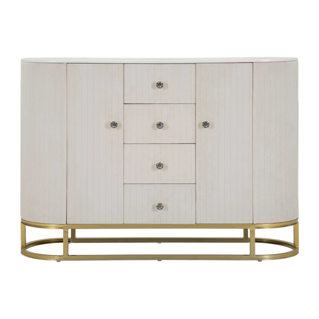 Mobile Montpellier crema in velluto con cassetti e gambe dorate — 120x40x85 cm