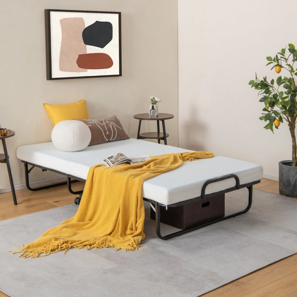 Brandina pieghevole con materasso in memory foam-Letto singolo con struttura in metallo per adulti bambini