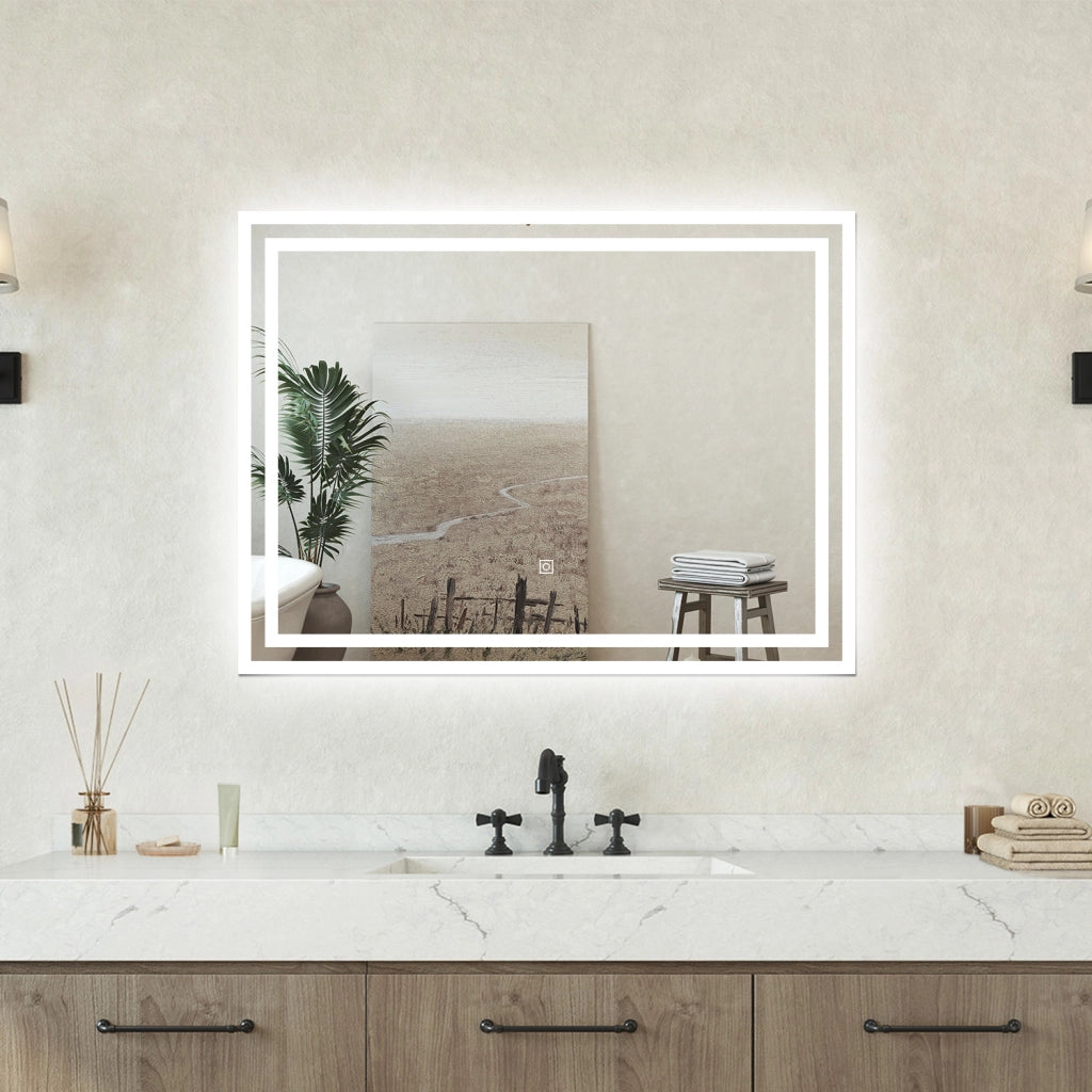 Specchio bagno Rettangolare 80x60cm Retroilluminato Con Led, Antiappannamento + 3 Luci