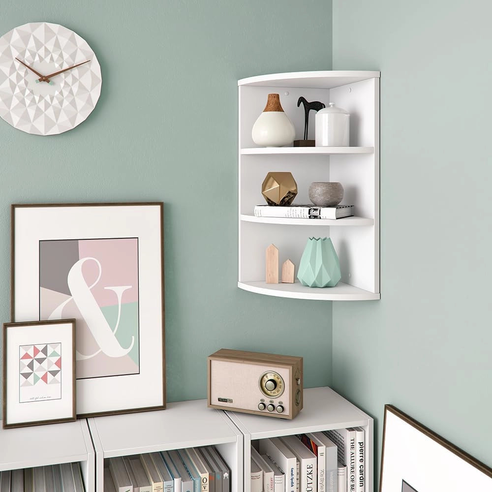 Libreria angolare da terra Ecki, Bianco, 30 x 60 cm, per montaggio a parete con tre ripiani aperti