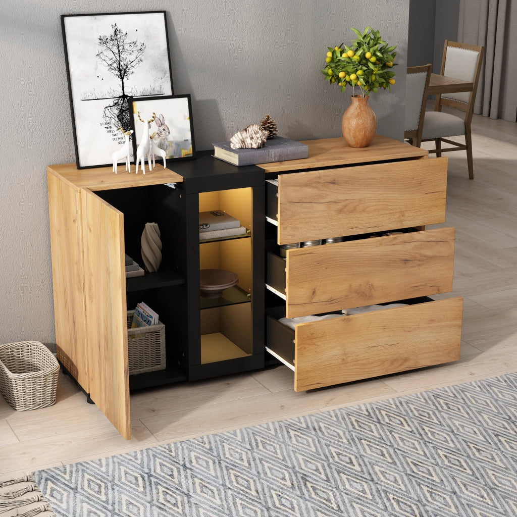 Credenza con 3 cassetti; 1 anta e LED APP - per soggiorno - 140×40×80 cm