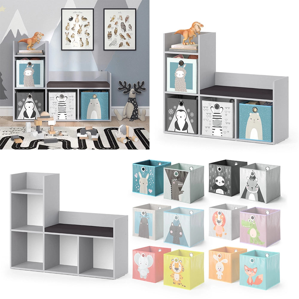 Vicco Scaffale per bambini Grigio 30.9 x 88.6 cm con 2 scatole pieghevoli opt.1