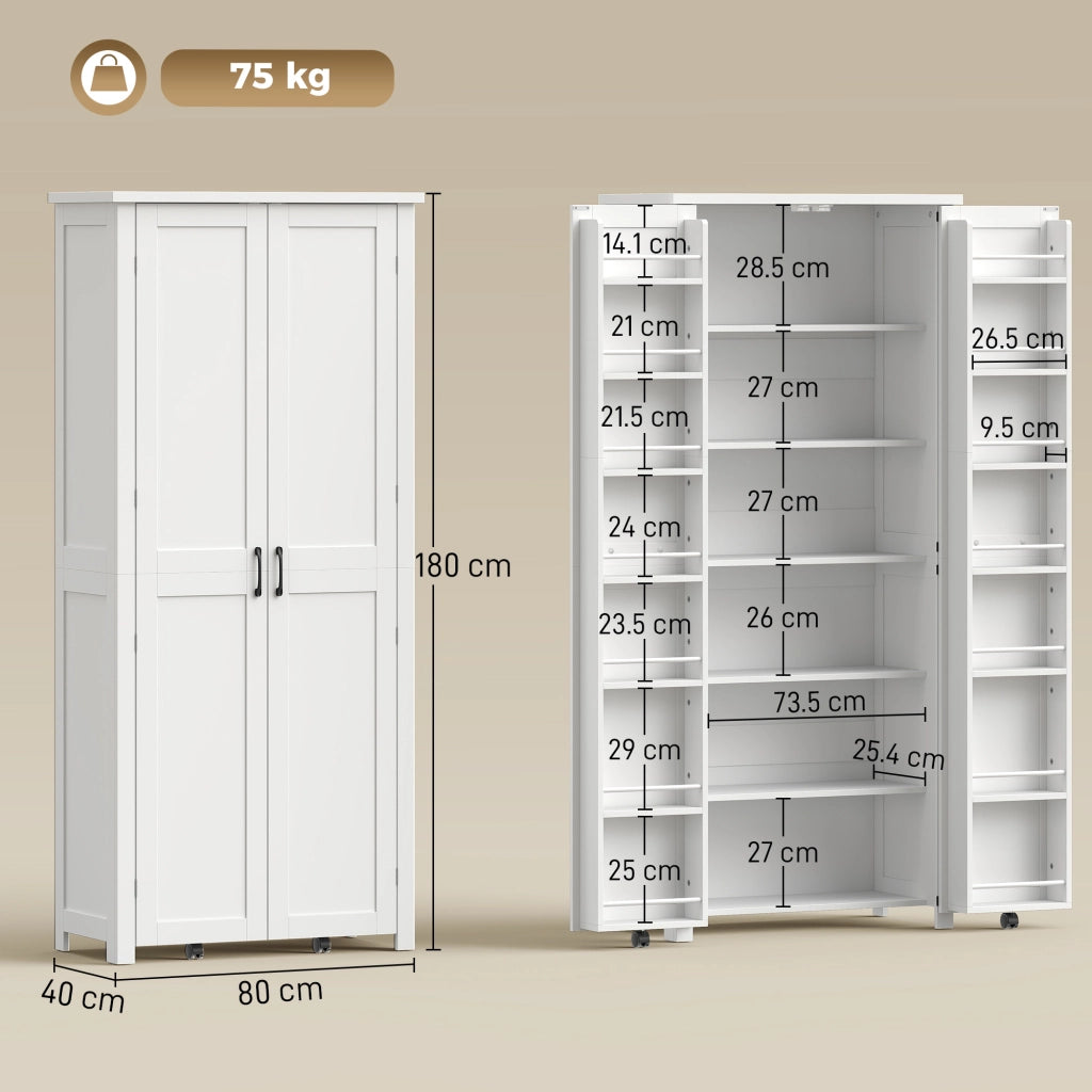 Mobile Cucina Moderno: Ruote. 2 Ante. 14 Scomparti. Colore Bianco.