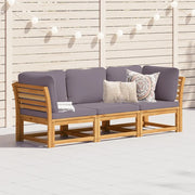 Set Mobili da Giardino 3pz con Cuscini Legno Massello di Acacia