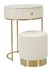 Comodino Toeletta con Puff Sharon Ø52x70 cm - Ø36x39 cm in Pino e MDF e Metallo e Plastica