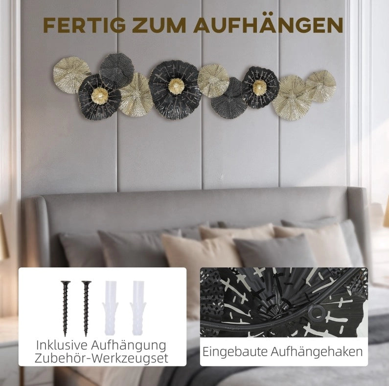 Decorazione da parete in metallo nero e oro 134 x 29 cm, stile moderno