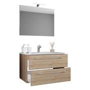 Completo di Ezooza Mobile Sospeso con 2 cassetti Extra Large con lavabo in ceramica di alta qualità e specchio, Rovere Sonoma ,