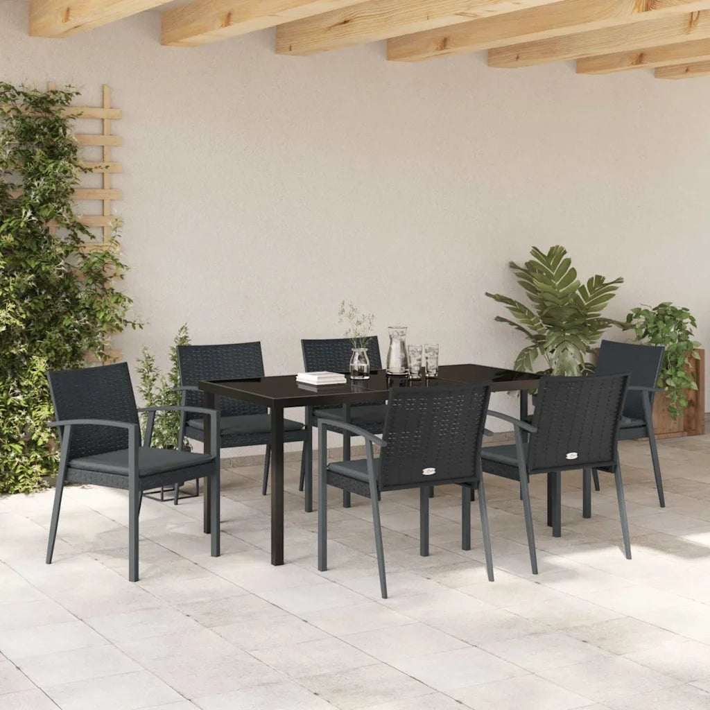 Set da Pranzo per Giardino 7 pcs Nero e Grigio Rattan in PE 3379069